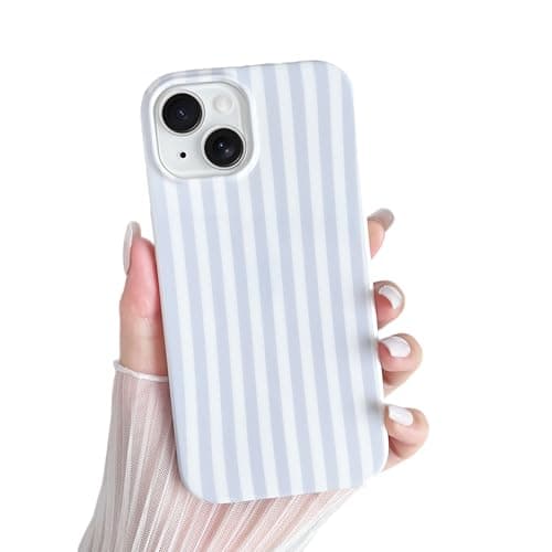 Yeddabox for iPhone 13 Case Cute Striped Phone Case Soft TPU Slim Shockproof Phone Cover for Women Girls, Blue and White - Image 1