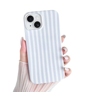 Yeddabox for iPhone 13 Case Cute Striped Phone Case Soft TPU Slim Shockproof Phone Cover for Women Girls, Blue and White - Image 1