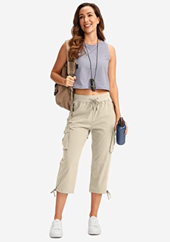 Soothfeel Women's Cargo Capris Pants with 6 Pockets Lightweight Quick Dry Travel Hiking Summer Pants for Women Casual (Khaki, S) - Image 5