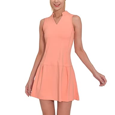 M MOTEEPI Golf Dresses for Women - Tennis Dress with Separate Shorts Workout Athletic V Neck Golf Dress Pockets Orange Small - Image 1