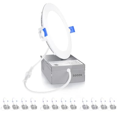 Ensenior 12 Pack 4 Inch LED Recessed Ceiling Light, Dimmable, 5000K Daylight, 750LM 9W 120V, High Brightness Canless Wafer Downlight - ETL&FCC&IC - Image 1