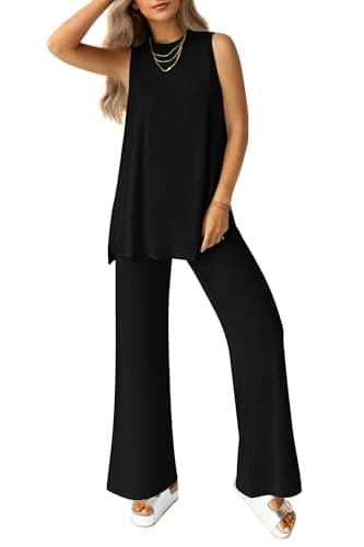 PRETTYGARDEN Women's 2 Piece Lounge Set 2025 Summer Casual Loose Tank Top Wide Leg Pants Matching Travel Outfits Tracksuit (Black,Medium) - Image 1