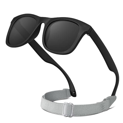 RIVBOS Baby Sunglasses Boys&Girls with Strap UV400 Polarized Flexible for Toddler,Infant and Newborn(0-24month) Black&Grey Lens RBK0231 - Image 1