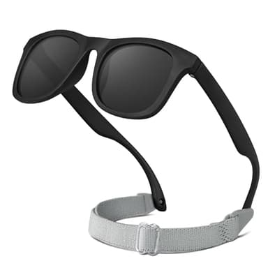 RIVBOS Baby Sunglasses Boys&Girls with Strap UV400 Polarized Flexible for Toddler,Infant and Newborn(0-24month) Black&Grey Lens RBK0231 - Image 1
