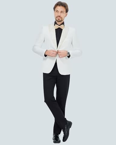 MAGE MALE Mens 2 Piece Suit Paisley Floral Peak Lapel One Button Slim Fit Tuxedo Wedding Prom Dinner Blazer Pants with Bow Tie Set - Image 6