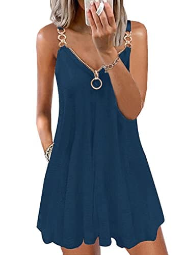ETCYY Women's Summer Dresses 2025 Casual Sleeveless V Neck Loose Cover Up Beach Sundresses with Pockets(XL.Blue) - Image 1