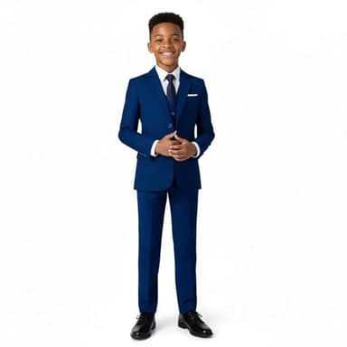 Boys Suit Slim Fit 5 Pieces Teens Blue Formal Wedding Suits for Boys Dress Clothes Set Size 12 - Image 1