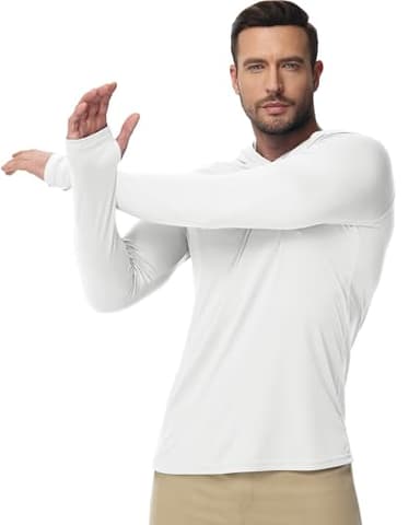 Boladeci Men's UPF 50+ Sun Protection Long Sleeve Swim Shirt Quick Dry Hooded T-Shirt for Fishing Hiking Swimming Surfing (White) - Image 3