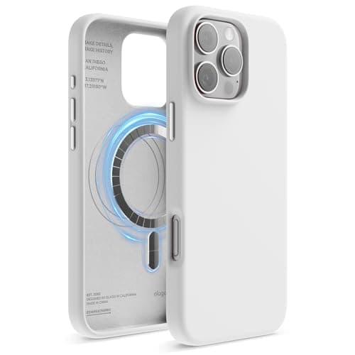 elago Magnetic Silicone Case Compatible with iPhone 16 Pro Max Case 6.9 Inch Compatible with All MagSafe Accessories - Built-in Magnets, Soft Grip Silicone, Shockproof [White] - Image 1