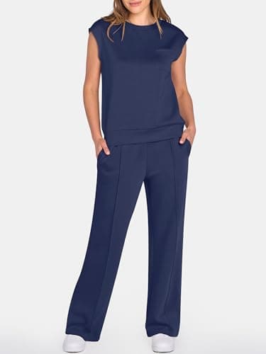 ANRABESS Two Piece Sets for Women Summer Sleeveless Sweatsuits Wide Leg Casual Lounge Set Matching Vacation Travel Outfits Large - Image 2