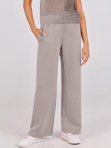 ANRABESS Women Two Piece Outfits Crochet Sheer Knit Sweater Top Wide Leg Pants Lounge Matching Sets Sweatsuit Travel Clothes light khaki Medium - Image 8
