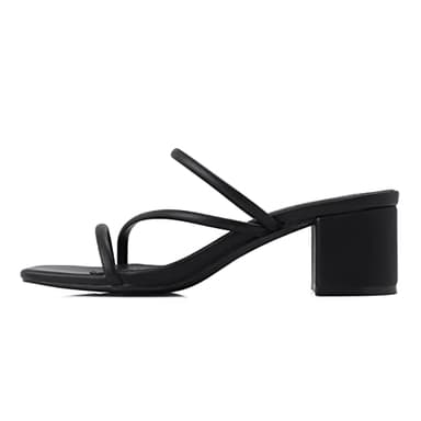 Shoe'N Tale Strappy Heels For Women Low Chunky Block Heel Heeled Sandals Square Open Toe Slip On Slides Mules(8.5,Black) - Image 2