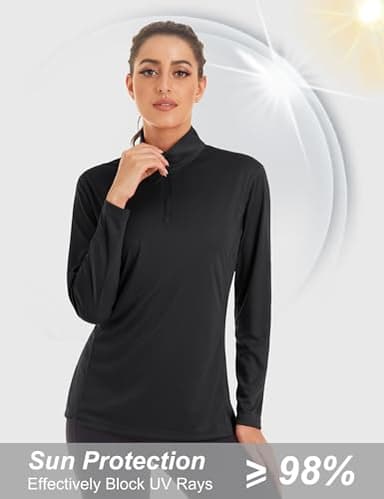 MAGCOMSEN Women's UV Protection Black T-Shirt - Workout, Running, Fishing & Summer - Straight Fit, Short Sleeve, Collarless - Image 2