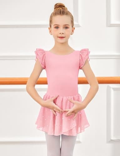 Arshiner Girls Ruffle Sleeve Ballet Dance Dress Tutu Skirted Leotard, 3-4 Years, Ballet Pink - Image 4