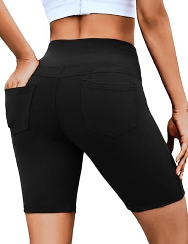 VOOVEEYA 5"/8" High Waisted Yoga Biker Shorts with Pockets for Women - Butt Lifting Workout Spandex Booty Gym Shorts(Solid Black-XXL) - Image 1