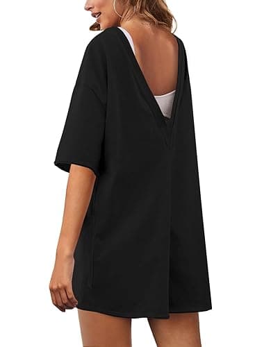 UANEO Rompers for Women Casual Oversized Athletic Jumpsuits Overalls Workout Hot Shot Tee Romper (Black-S) - Image 3