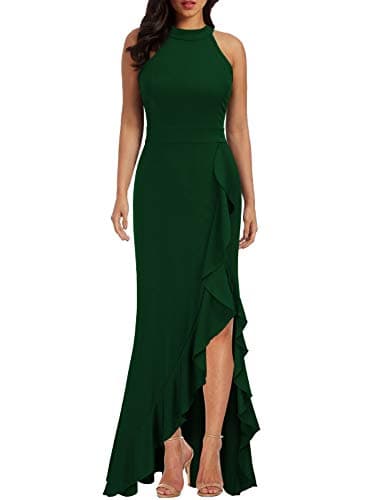 WOOSEA Women's High Neck Split Bodycon Mermaid Evening Cocktail Long Dress Green - Image 1