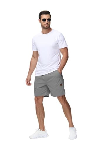 Yundobop Men's Casual 7 Inch Shorts Twill Drawstring Summer Beach Stretch Golf Shorts with Zipper Pockets Grey 28 - Image 5