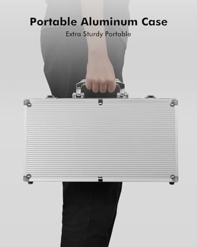 HEITOK Poker Set with Denominations, 300-pcs 11.5g Weighted Numbered Chips, 5 Dice, 2 Decks with Compact Aluminum Case for Texas Hold'em, Blackjack, Age 8 and Plus - Image 8