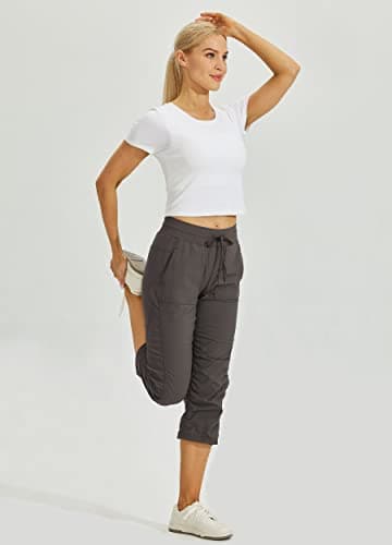 Willit Women's Quick-Dry Capris Travel Pants Lightweight Striped Woven Hiking Workout Casual Pants with Pockets Shale XL - Image 6