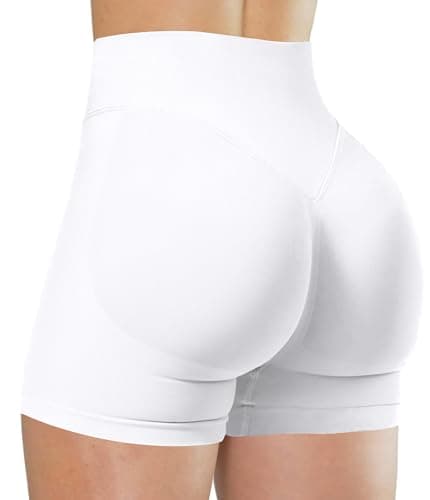 Unthewe Womens Workout Seamless Scrunch Butt Lifting Shorts High Waisted Tummy Control Gym Yoga Shorts(U516-White-S) - Image 1
