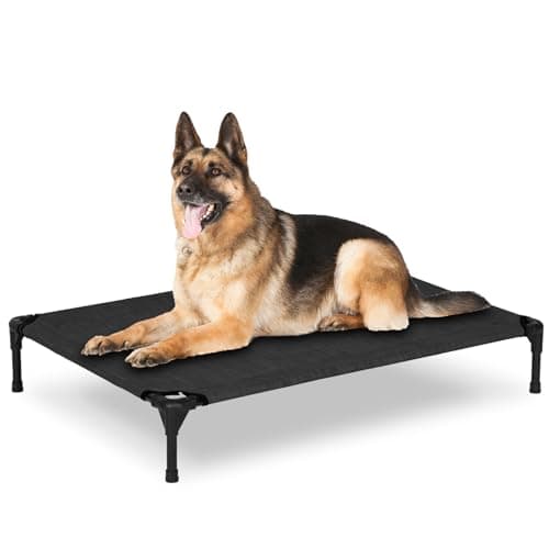 PVY Elevated Dog Bed for Outdoor, Large Raised Dog Cot with Washable Mesh, Cooling Pet Cot Chew Proof for Outside Camping, 42"x30" Black