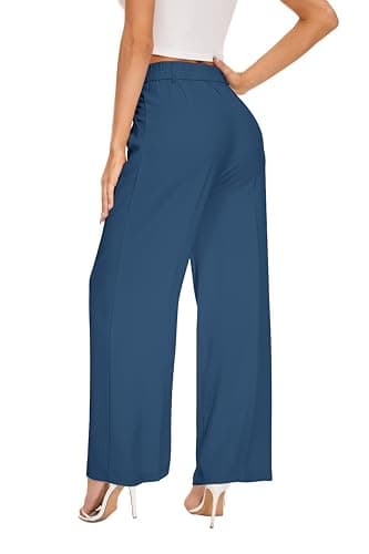KICZOY Women's Wide Leg High Waist Pants Loose Fit Back Elastic Waist Pleated Front Trousers for Work Casual - Image 5