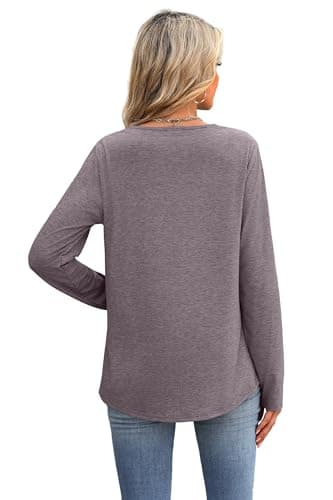 Boho Tops for Women Business Casual Outfits Long Sleeve Shirts V Neck Fall Tops for Women Dressy Blouses Basic Grey Purple L - Image 5