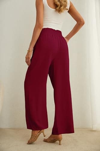 IWOLLENCE Women's Wide Leg Pants with Pockets High Waist Adjustable Knot Loose Casual Trousers Business Work Casual Pants Wine Red XX-Large - Image 4