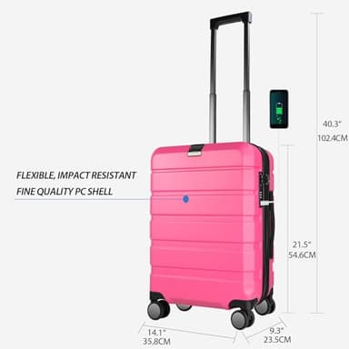 KROSER Hardside Expandable Carry On Luggage with Spinner Wheels & Built-in TSA Lock, Durable Suitcase Rolling Luggage with USB Port, Carry-On 20-Inch Magenta - Image 3