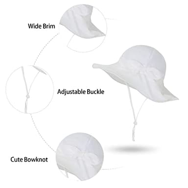 Urban Virgin Baby Girl Sun Hats Summer Baby Hats UPF 50+Toddler Sun Hat Infant with Wide Brim Bucket Hat White 4-6 T - Image 4