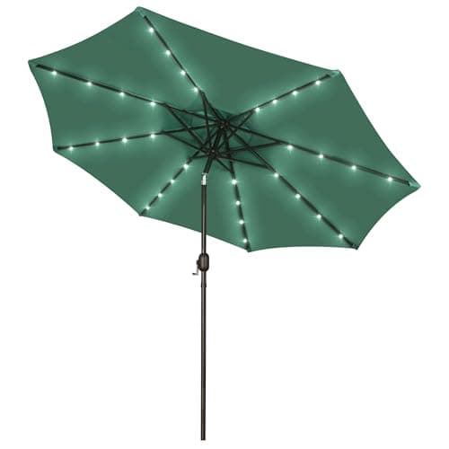 Blissun 9 ft Solar Umbrella, Patio Umbrella with 32 LED Lights, Outdoor Table Market Umbrella for Garden, Deck, Backyard (Seaglass) - Image 1