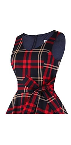 Dressever Women's 50s 60s Vintage Sleeveless Cocktail Party Dress with Pockets Red Plaid XL - Image 4