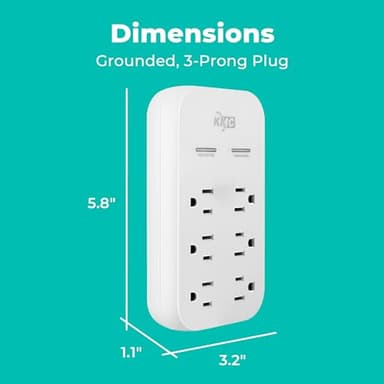 KMC 6-Outlet Extender USB-C PD Surge Protector Wall Tap, Multi-Plug USB Wall Charger, 2 USB-A Ports & USB-C 20W Power Delivery, High-Speed Phone Charger, 980J Surge Protection, UL/ETL Certified, White - Image 3