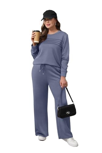 WIHOLL Women's 2 Piece Outfits Casual Fall Long Sleeve Travel Airport Lounge Set Fashion Loungewear Wide Leg Tracksuit Winter Jumpsuit for Women Blue L - Image 3