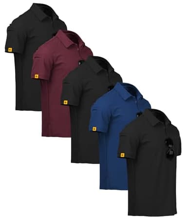 ZITY 5 Pack Mens Polo Shirt Short Sleeve Sports Golf Tennis T-Shirt Moisture-Wicking Summer Shirts Black WineRed Black Blue Black L - Image 1