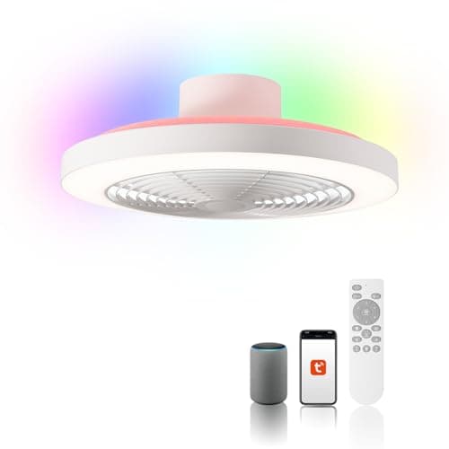 Orison Smart Bladeless Low Profile Ceiling Fan with LED-RGB Ambient Lighting Compatible with Alexa/Google Assistant/App Control, 6-Speed Color Change, Quiet Operation with Remote &App,19.7" (White) - Image 1