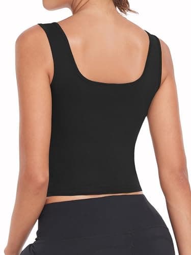 Porvike Crop Tops for Women Workout Tank Top Cropped Sleeveless Shirts Square Neck Tanks Basic Gym Exercise Clothes 3 Pack Rose/Pink/Black L - Image 3