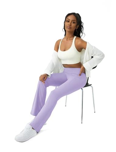 COPYLEAF Womens Yoga Pants with Pockets High Waisted Flare Leggings Bell Bottom Yoga Dress Pants Seamless Bootcut Pants(Purple XXL) - Image 3