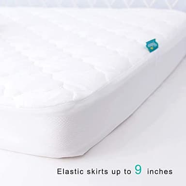 2 Pack Crib Mattress Protector Sheets, Fitted Waterproof Mattress Pad Cover, Noiseless & Machine Wash 100% Absorbent Crib/Toddler Mattress Protector Sheet Quilted, White & Gray, 52" x 28" - Image 3