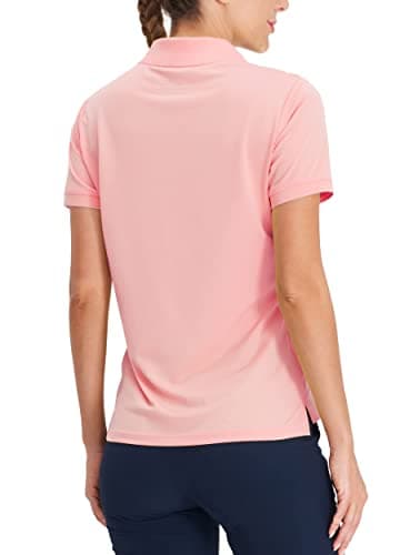 Hiverlay Women's Golf Polo Shirts V Neck Short Sleeve Collared Shirt for Work Casual with Pocket Tennis Tops Quick Dry Pink S - Image 5