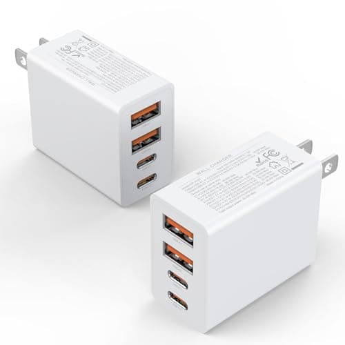 2Pack USB C Charger Block, 40W Fast USB C Wall Charger 4-Port PD Power Adapter + QC Wall Plug Multiport Type C Charging Block Cube for iPhone 17 16 15 Pro Max XR XS 8 7, iPad, Galaxy, Tablet - White - Image 1