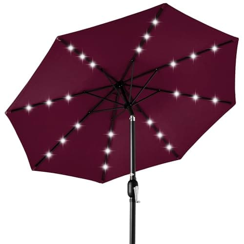 Best Choice Products 10ft Solar Polyester LED Lighted Patio Umbrella w/Tilt Adjustment and UV-Resistant Fabric - Burgundy - Image 1