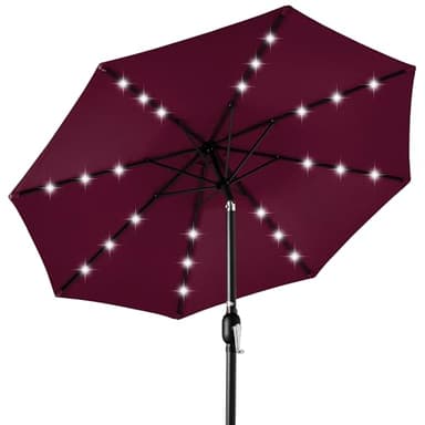 Best Choice Products 10ft Solar Polyester LED Lighted Patio Umbrella w/Tilt Adjustment and UV-Resistant Fabric - Burgundy - Image 1