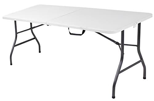 Cosco 6ft Fold-in-Half Blow Molded Folding Table, Indoor/Outdoor, Comfort Handle, Lightweight Plastic Construction - White - Image 1
