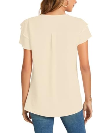 KUOTAI Womens Tops Summer Casual Shirts Short Sleeve V Neck Dressy Work Business Blouse(Beige, XX-Large) - Image 4