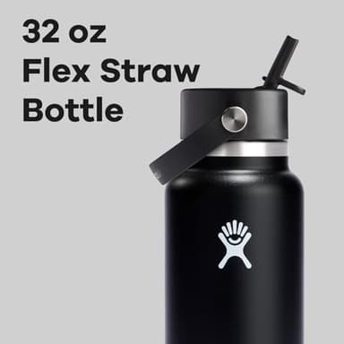 Hydro Flask Water Bottle - Insulated Stainless Steel - Wide Mouth Flex Straw Lid, Non Spill, Leakproof and Refillable in 32 Oz Black - Image 3
