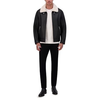 Kenneth Cole Men's Faux Shearling Moto, Black - Image 1