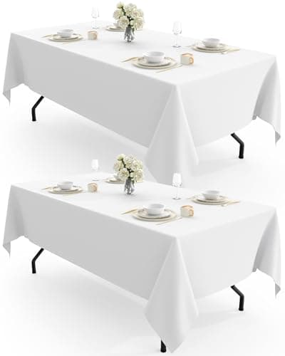 Pureegg Rectangle Table Cloth 60" x 102" – Durable Polyester Tablecloth Offers Reusable & Washable Protection, Ideal for Outdoor Party, Picnic, Wedding, Banquet and Birthday, 2 Pack, White - Image 1