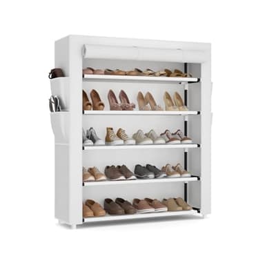 VILICK Shoe Rack with Cover, 5 Tier Shoe Organizer Storage for 20-24 Pair Shoes and Boots Large Shoe Storage Shelf Space Saving Vertical Shoe Rack for Closet, Front Door Entrance, Dorm, Garage, White - Image 1